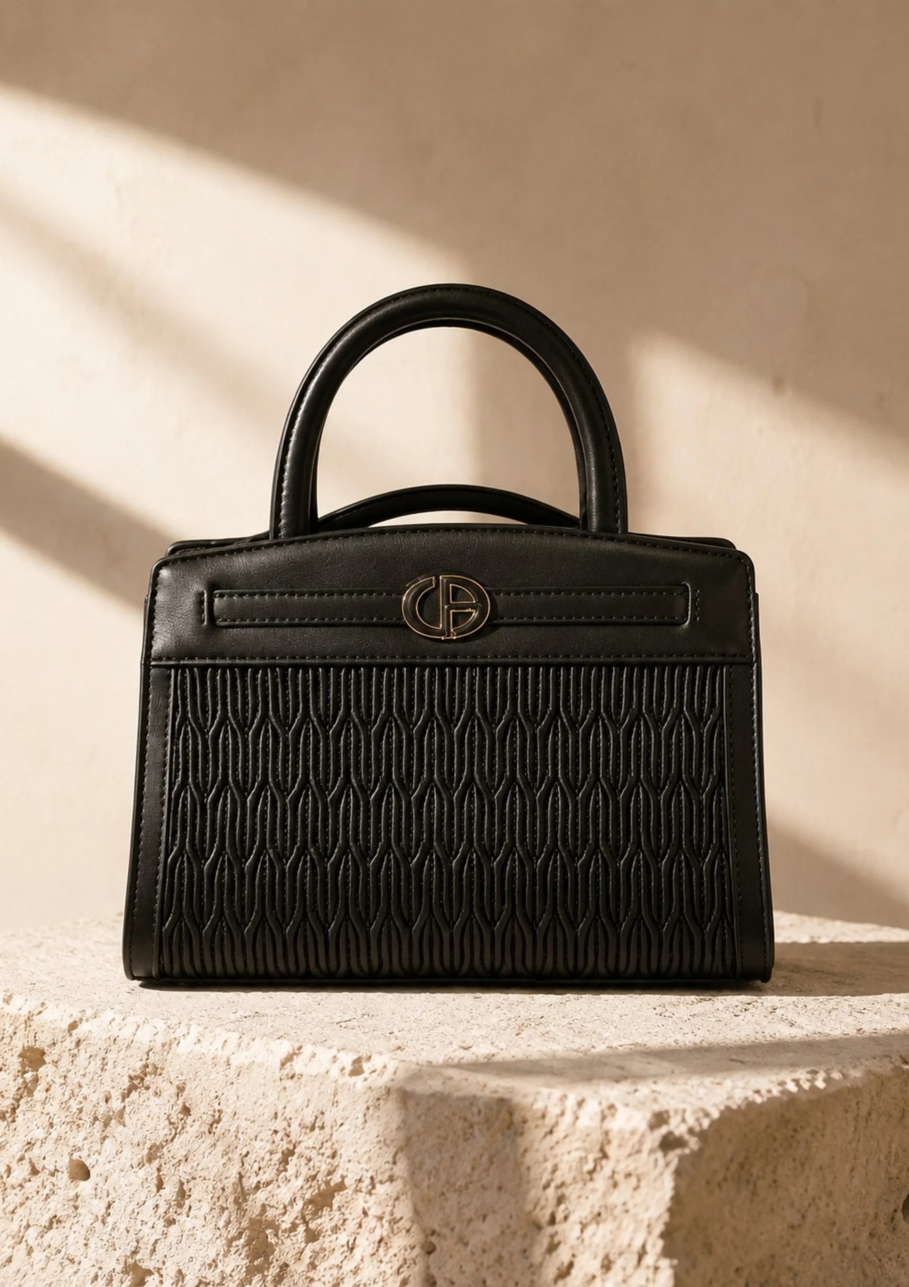 Chrisbella Textured Tote Bag with Double Handle and Wallet