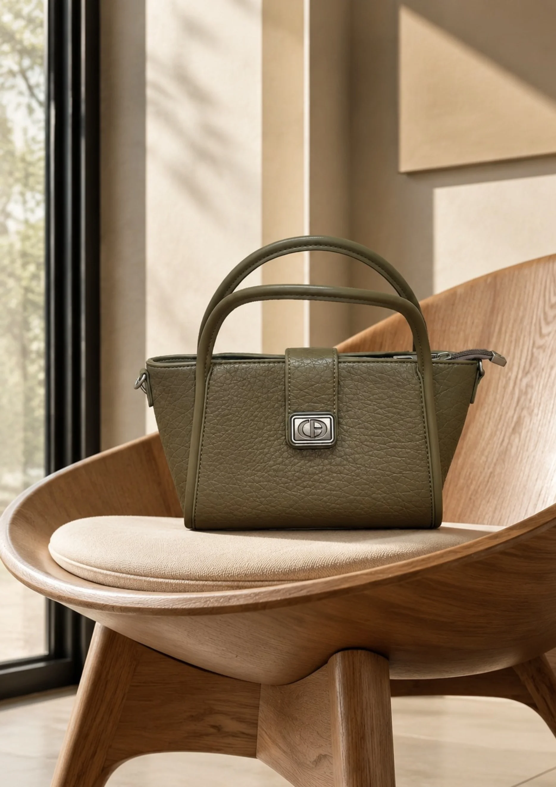 Chrisbella Textured Olive Green Handbag and Wallet