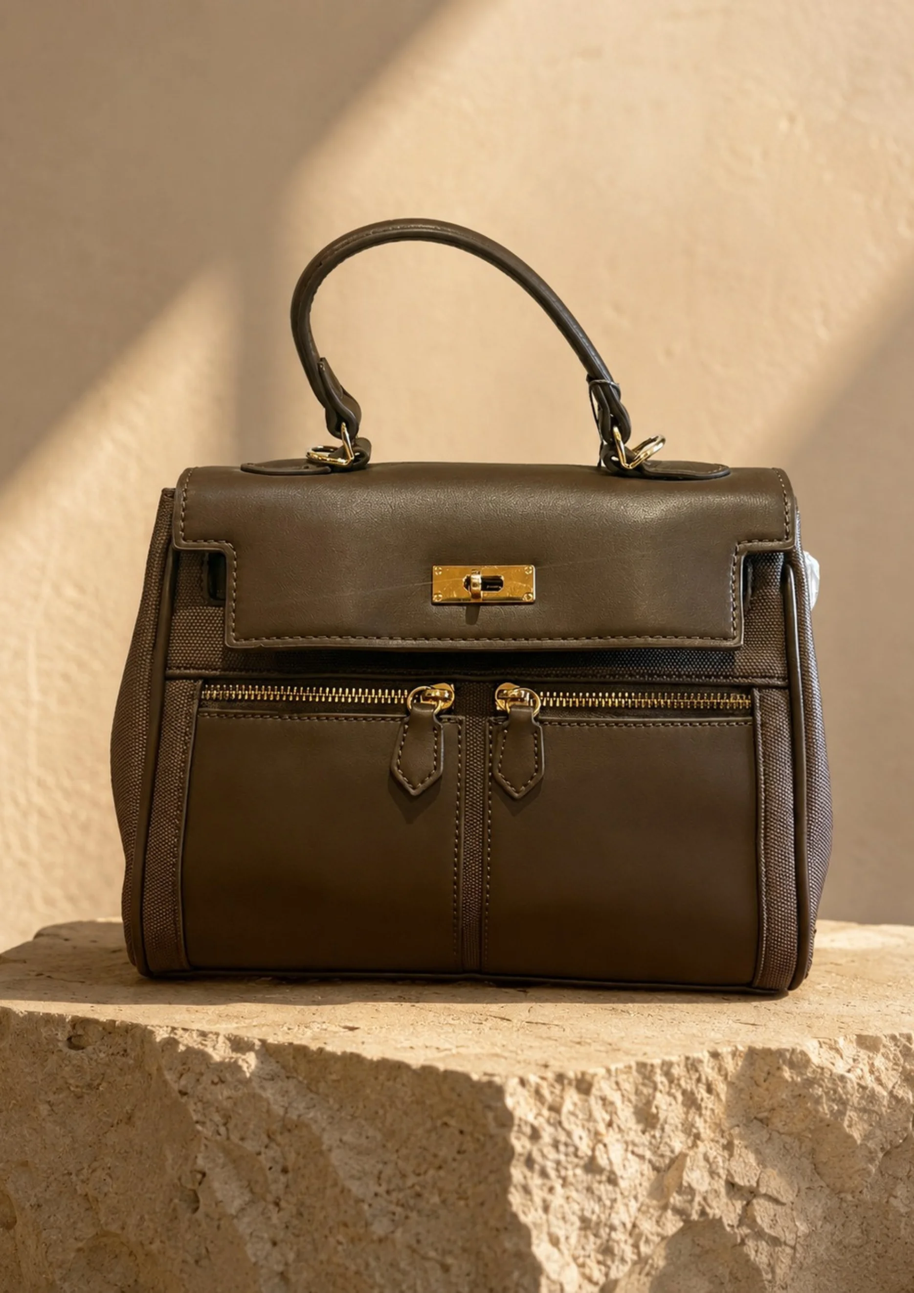 Chrisbella Taupe Top-Handle Bag
