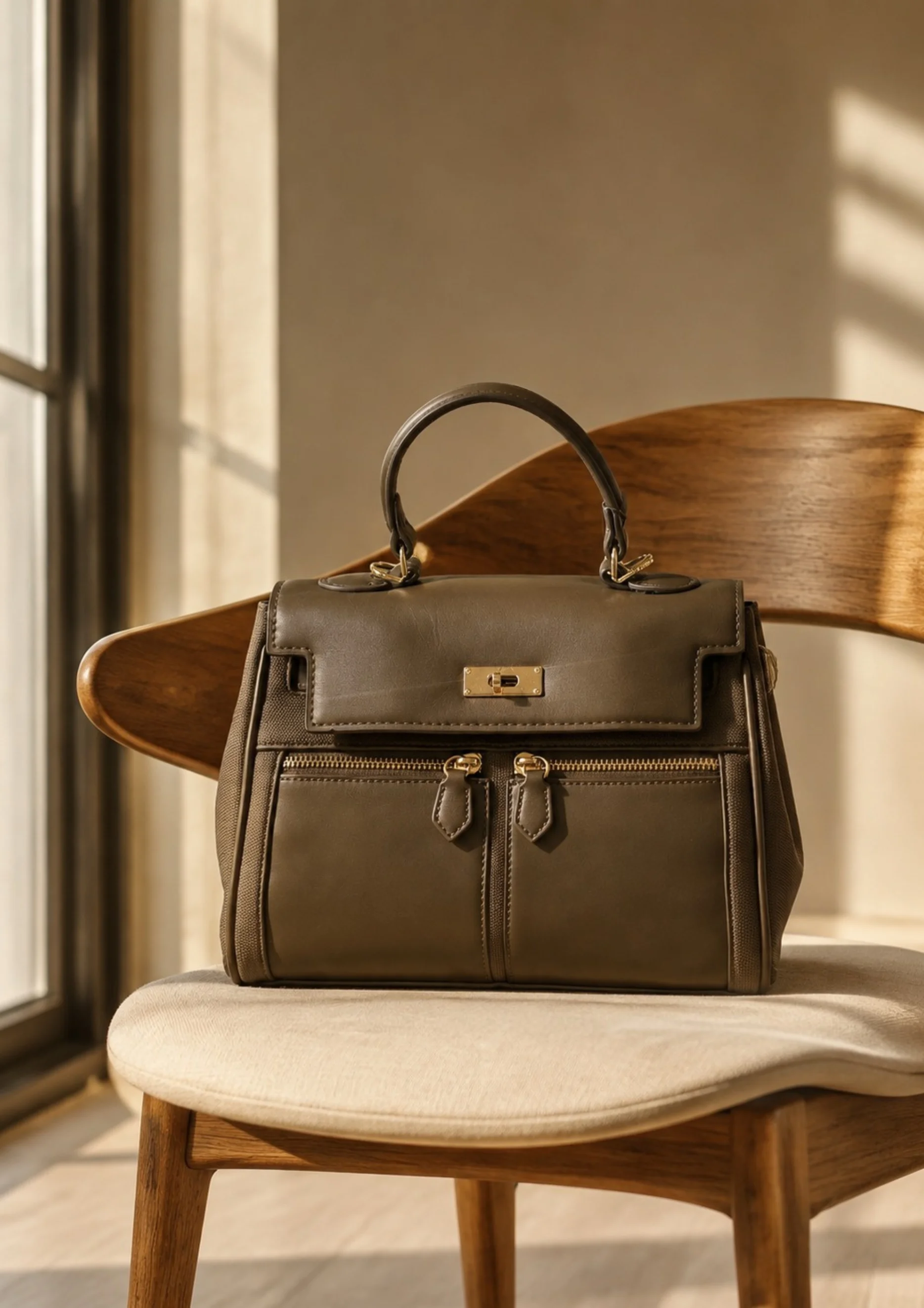 Chrisbella Taupe Top-Handle Bag