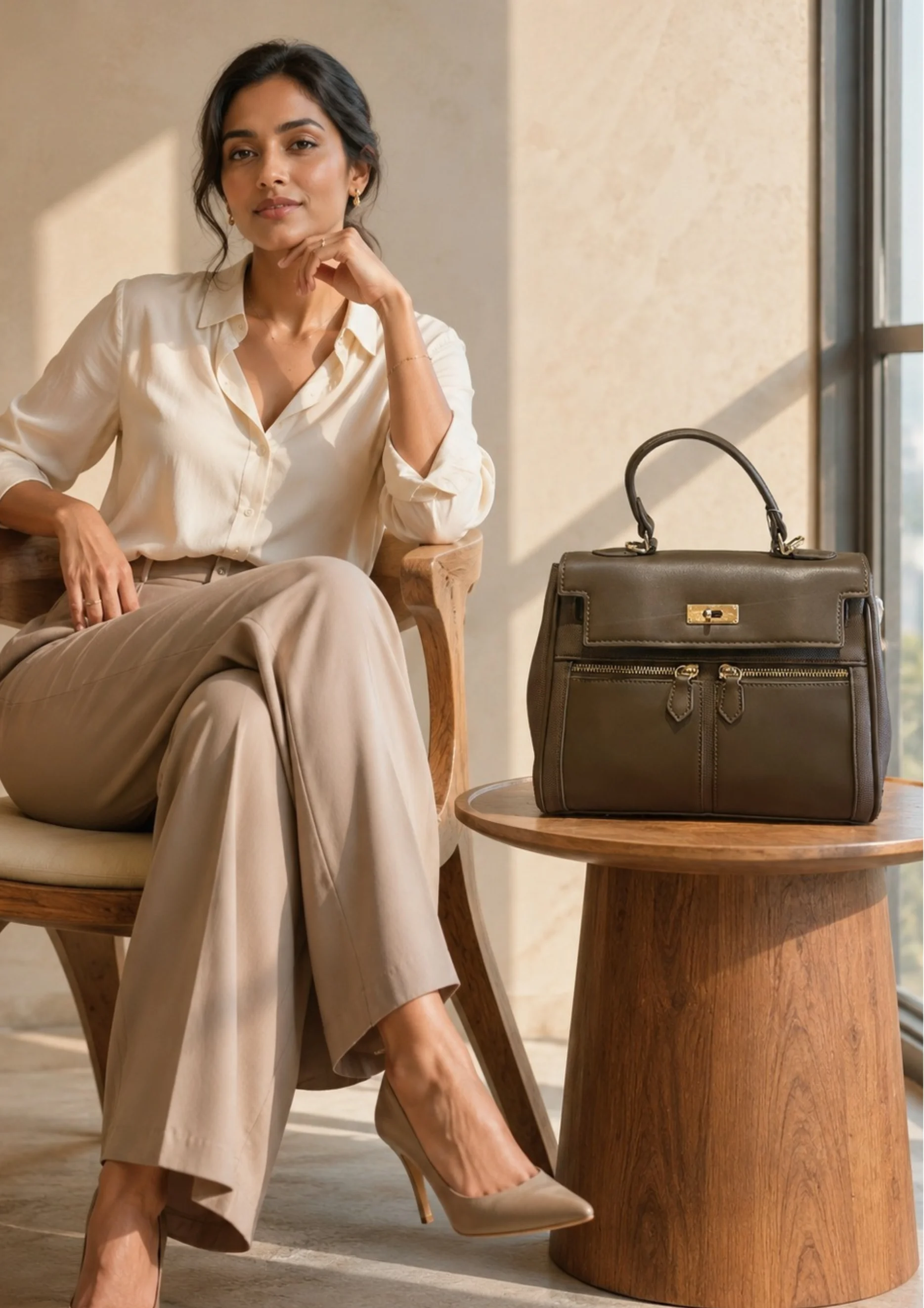 Chrisbella Taupe Top-Handle Bag